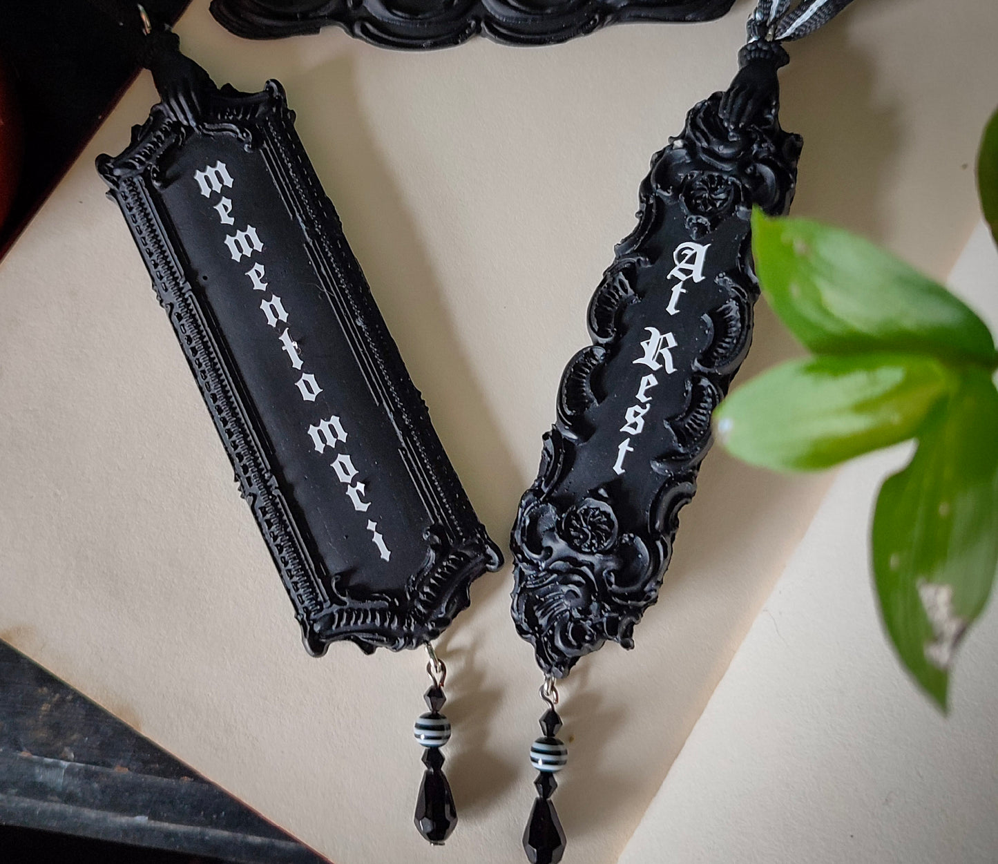 Victorian mini wall plaque decorations - Memento Mori and At Rest