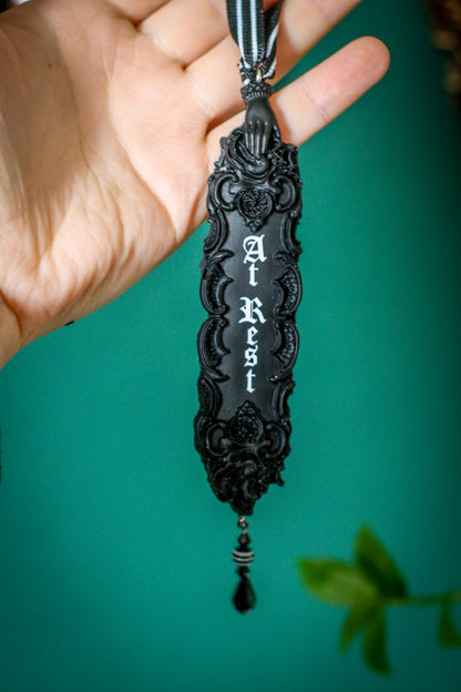 Victorian mini wall plaque decorations - Memento Mori and At Rest