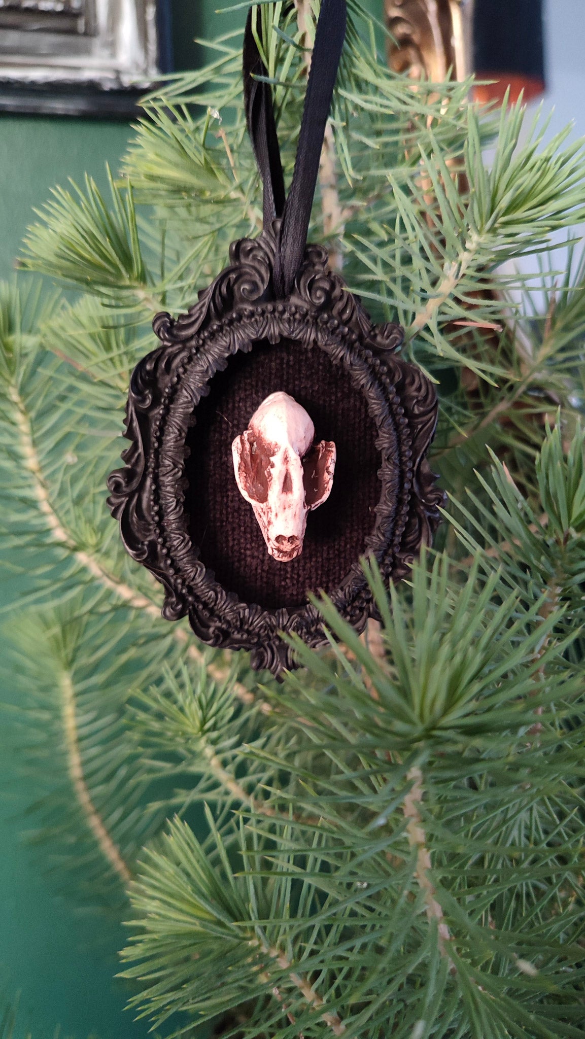 Framed bat skull christmas decoration