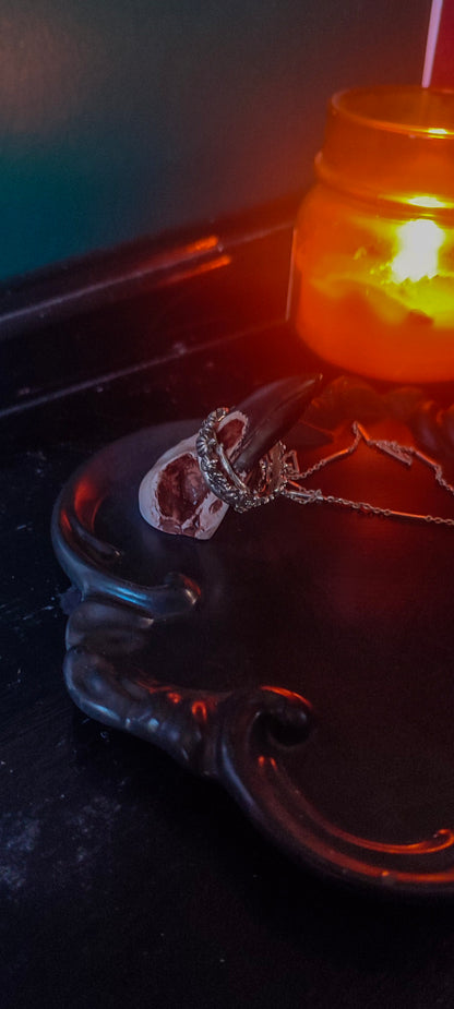 Ornate trinket tray with crow skull ring holder